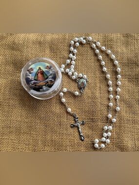 Wooden Bead Rosary with Silver Cross